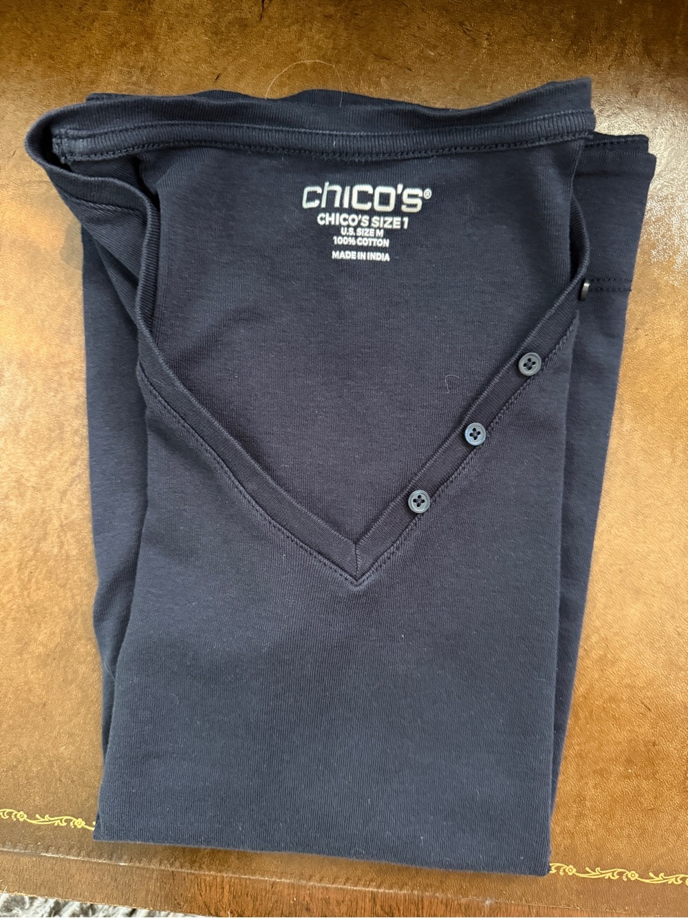 Chico's Women's V-Neck Tank Top with Button Detail in Navy